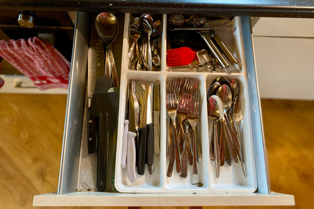 cutlery in minimalist small space family kitchen