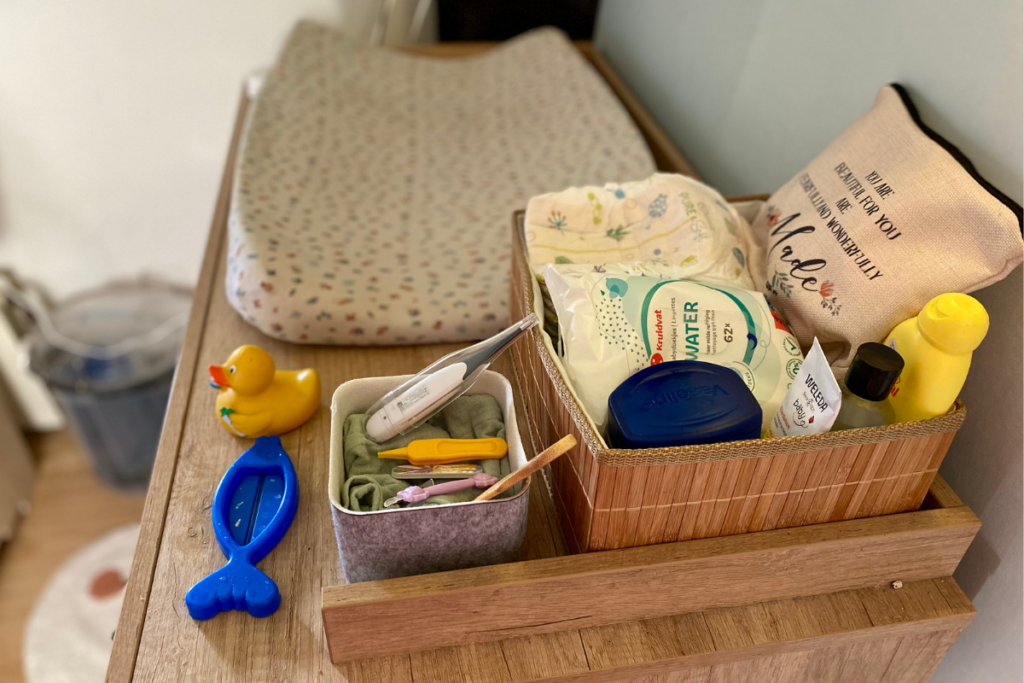 changing table with newborn essentials for for-time moms 