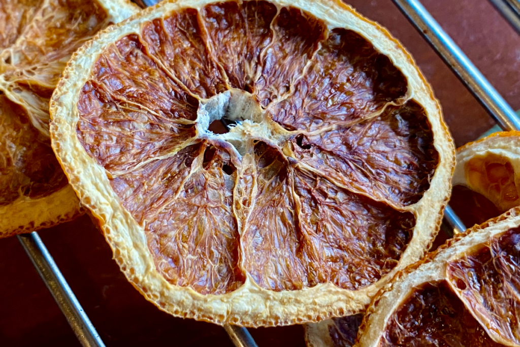 burnt orange slices from oven drying